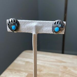 Vintage Turquoise Bear Paw Sterling Silver 925 Southwest Post Stud Earring